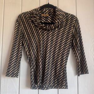 Y2K Sparkly Zig Zag Print Cowl Neck 3/4 Sleeve Top